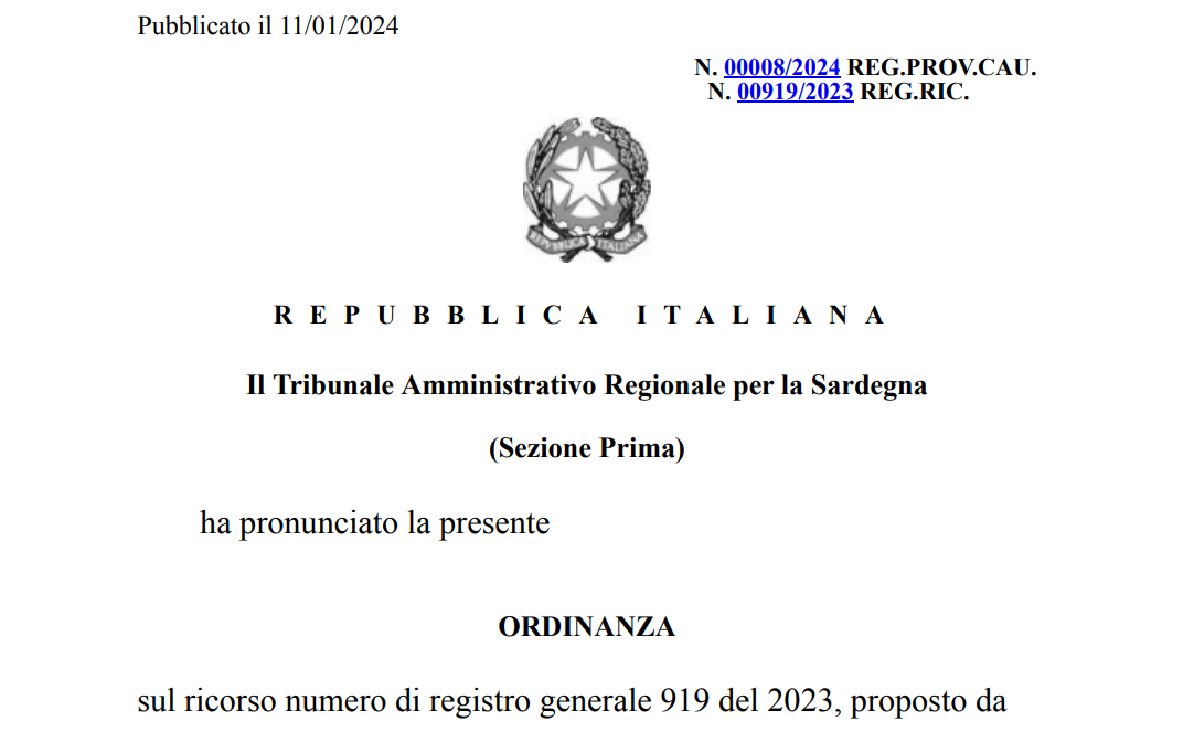 Ordinanza Tar Sardegna contro Dgr 35 14 della Regione Sardegna